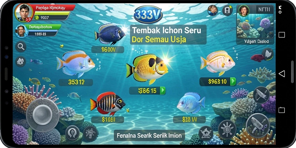 Gameplay seru dan menantang di 333V saat menembak ikan.