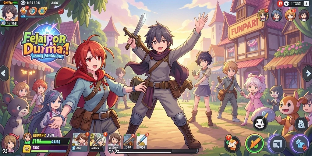 Tampilan screenshot permainan FUNPARI dengan karakter Anime yang dinamis.