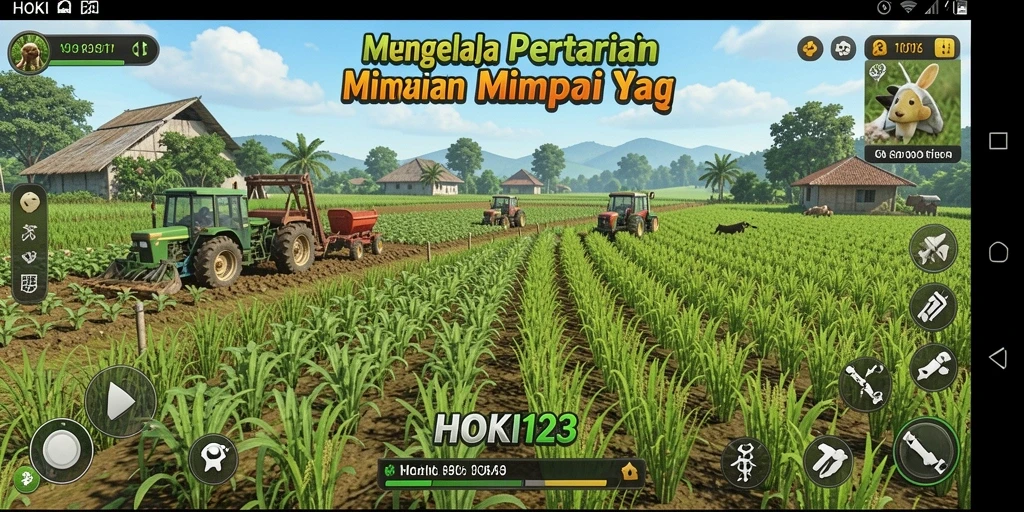 Tampilan gameplay HOKI123 dengan aktivitas bertani yang menyenangkan.
