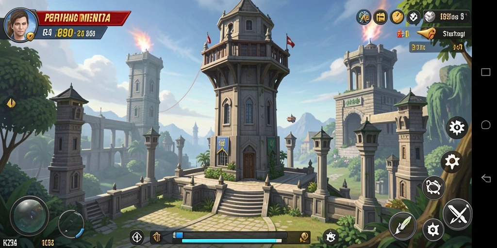 Screenshot K234 menampilkan aksi menara yang epik dalam Tower Defense.