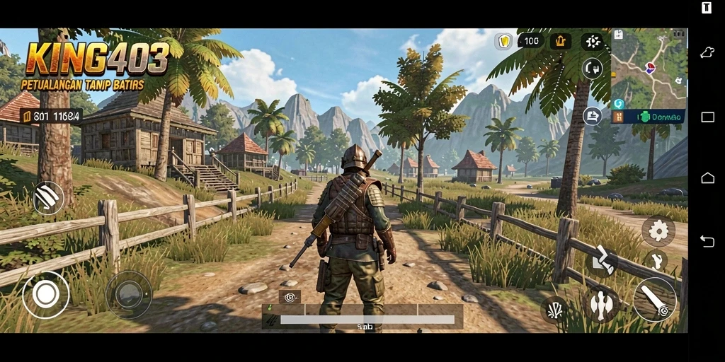 Tampilan screenshot utama KING403 yang menunjukkan aksi petualangan di dunia terbuka.