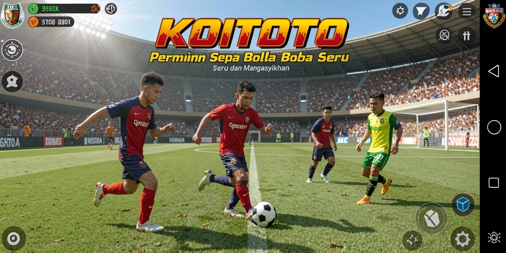 Screenshot KOITOTO menampilkan aksi bermain sepak bola yang seru dan mendebarkan.