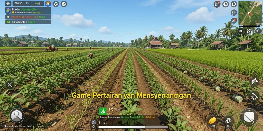 Tampilan gameplay PAKARJP dengan berbagai tanaman yang tumbuh.