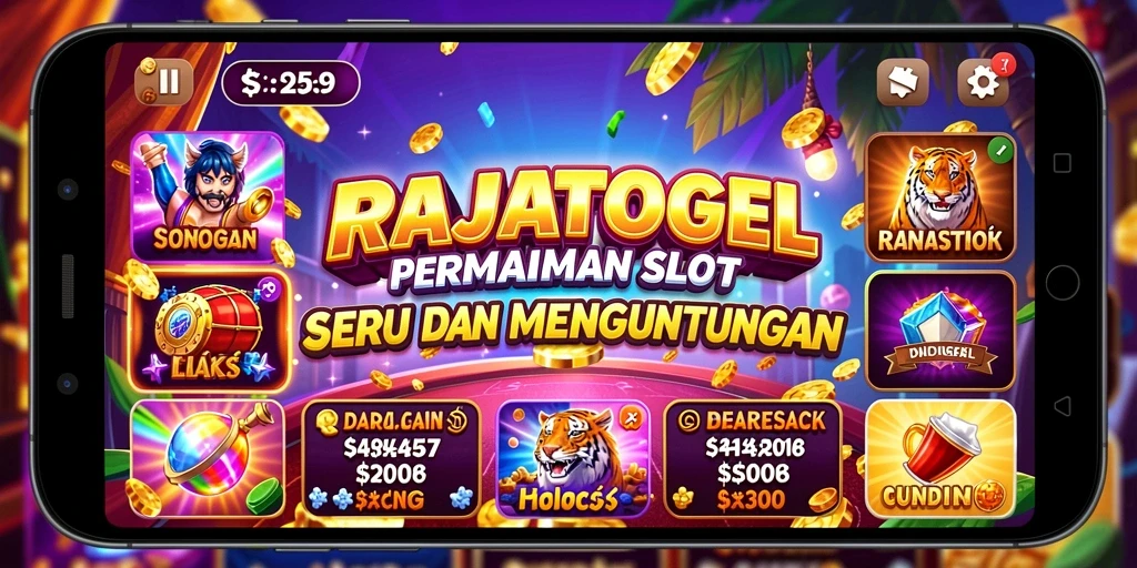 Tangkapan layar utama RAJATOGEL menampilkan animasi permainan Slot yang menarik.