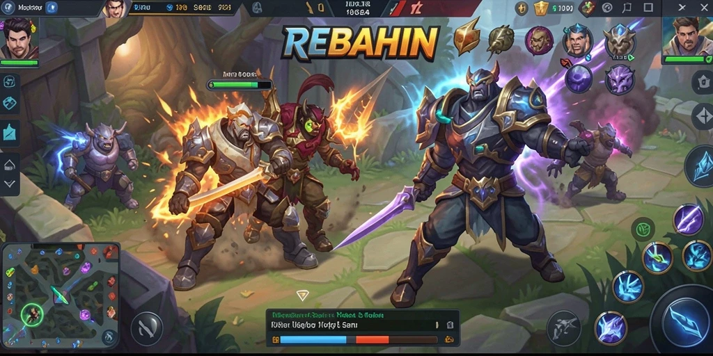 Tangkapan layar permainan menunjukkan aksi seru dalam arena MOBA.