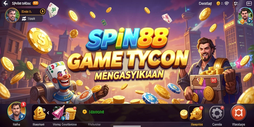 Tampilan gameplay SPIN88 yang menampilkan keseruan membangun kerajaan bisnis.