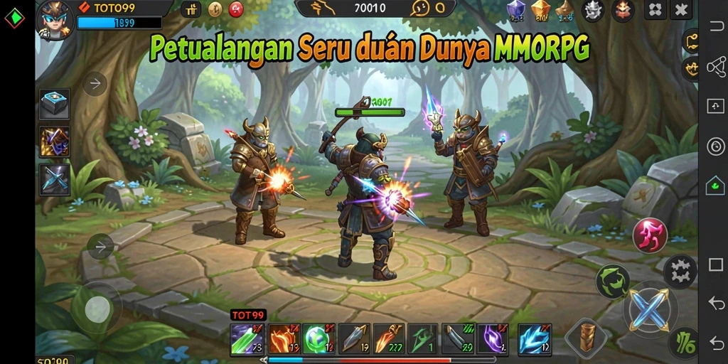 Tampilan gameplay seru dalam TOTO99 yang menunjukkan aksi pertempuran MMORPG.