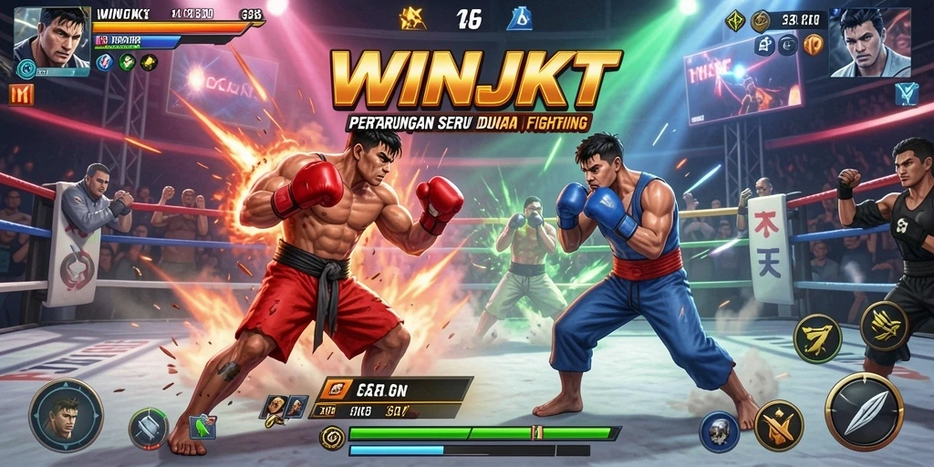 Tangkapan layar gameplay WINJKT menampilkan aksi pertarungan yang intens.